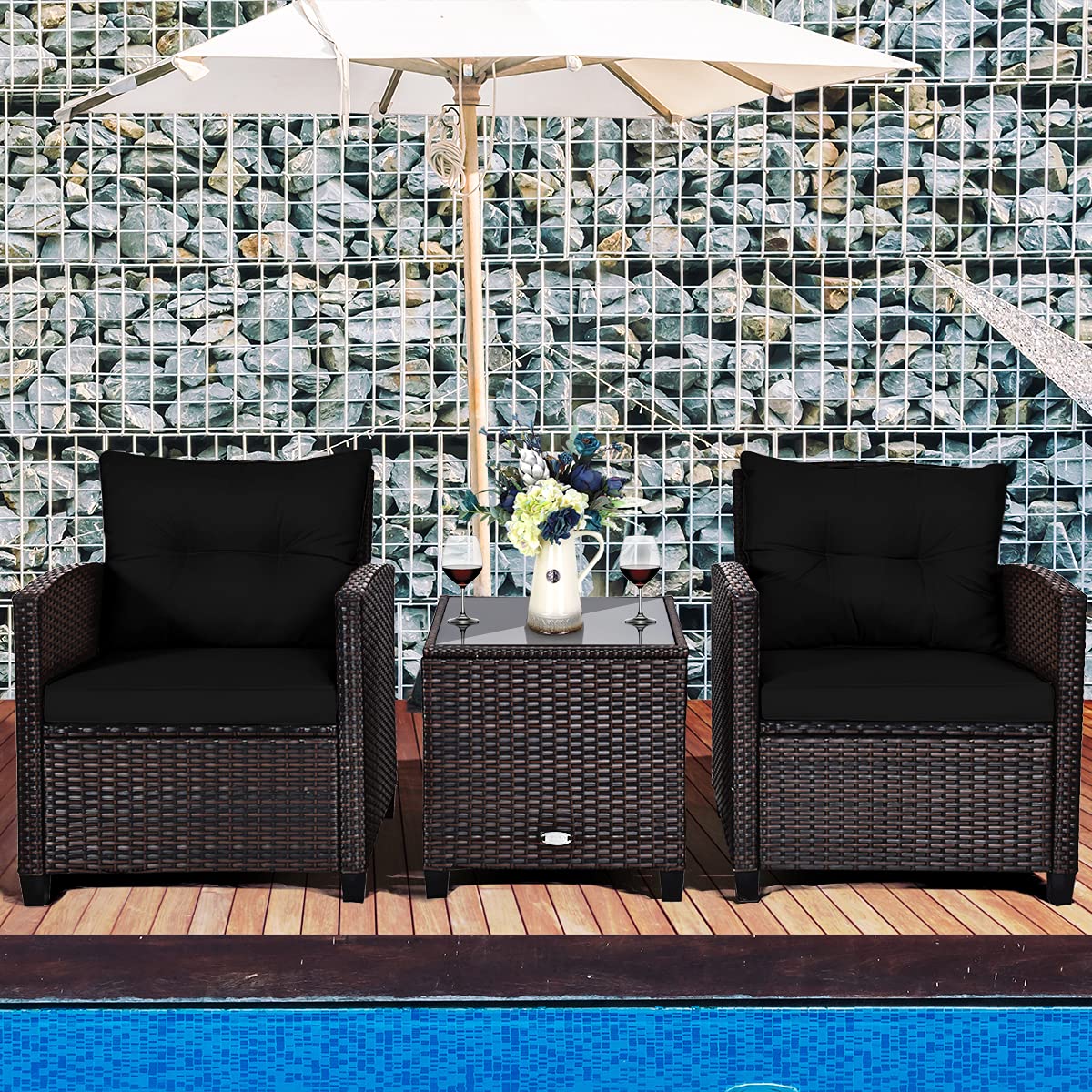 3 PCS Patio Furniture Set, OneSize, Black WoodArtSupply