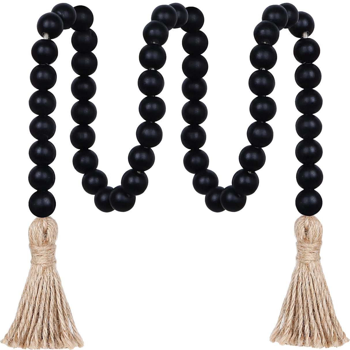 Meplait 39in Wood Bead Garland Farmhouse with Tassels,Versatile Prayer Beads Boho Chic Wall Hanging Home Decor (Black) Meplait