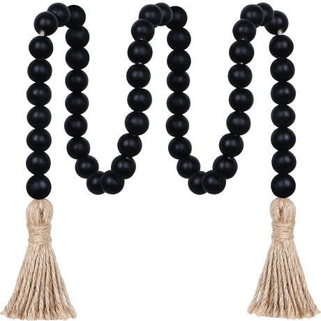 Meplait 39in Wood Bead Garland Farmhouse with Tassels,Versatile Prayer Beads Boho Chic Wall Hanging Home Decor (Black) Meplait