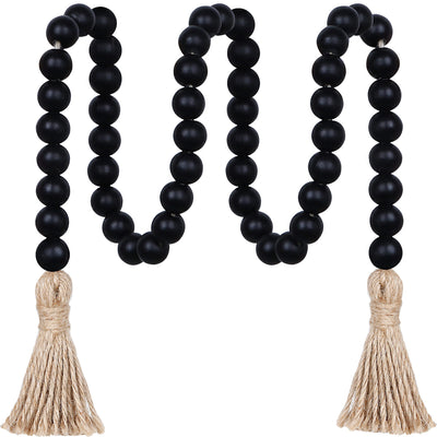 Meplait 39in Wood Bead Garland Farmhouse with Tassels,Versatile Prayer Beads Boho Chic Wall Hanging Home Decor (Black)