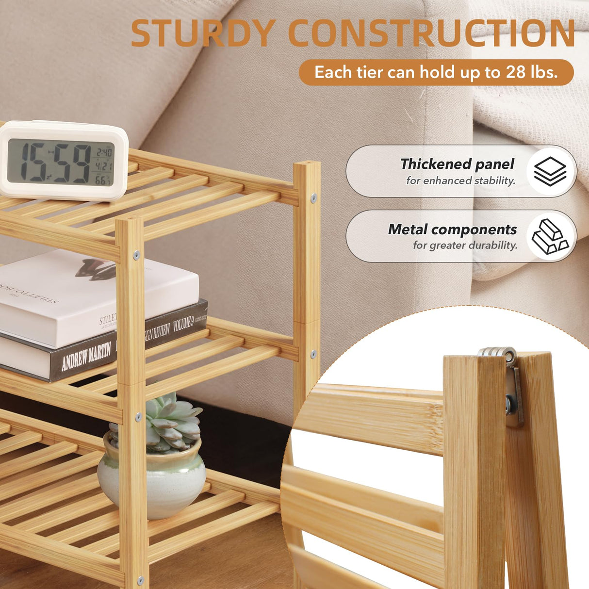 Buymoth 3 Tier Bamboo Shoe Rack Storage Organizer for Closet, Multifunctional Stackable Free Standing Shoe Shelf Organizer for Small Space,Entryway, Hallway, Bathroom 27"x11"x19" (Natural, 3 Tier) Buymoth