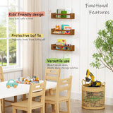 Harwaya Walnut Brown Nursery Book Shelves Wall Mounted, Wooden Floating Bookshelf for Kids Room Bedroom, Dark Wood Nursery Bookshelves for Kitchen Classroom Playroom (Solid Pine, 3-Pack) Harwaya