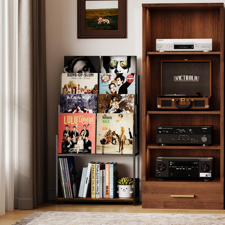 5-Tier Vinyl Record Storage Stand Holder with Record Display Shelf, Large Capacity Vinyl Organizer,250-320 Albums Storage Metal Record Rack for LP, CD, DVD, Magazine, Books Cottage Charm