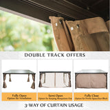 Domi 10x12FT Lean to Gazebo, Hardtop Wall Mounted Gazebo with Sloping Galvanized Steel Roof, Wall Pergola with Aluminum Frame, Curtains and Netting, for Patio, Deck, Garden, Backyard domi outdoor living