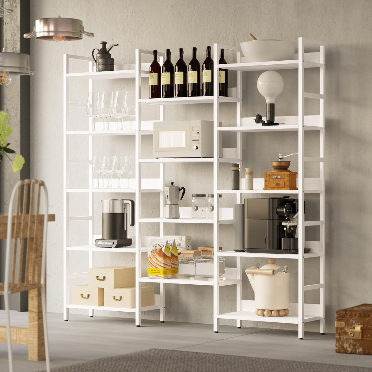 IRONCK Bookcases and Bookshelves Triple Wide 5 Tiers Industrial Bookshelf with Baffles Large Etagere Bookshelf with Metal Frame for Living Room Home Office IRONCK