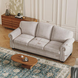 ONBRILL 90 Inch Nailhead Trim Couch for Living Room, 23 Inch Deep Seat Rolled Arm Sofa, Comfy Upholstered 3 Seater Chenille Couch w/Wooden Leg, Large Traditional Sofa for Farmhouse, Beige ONBRILL