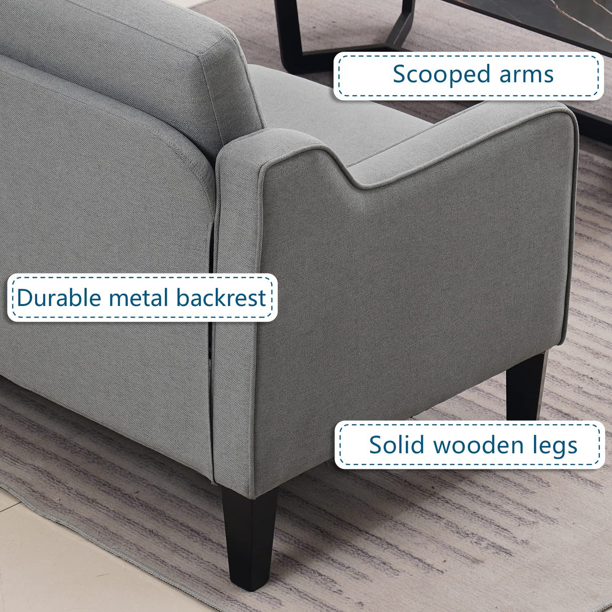 VINGLI Loveseat 53" Small Couch Loveseat Sofas for Living Room Mid Century Modern Sofa Couch Light Grey Love Seat Couches with Scooped Arms for Small Spaces, Bedroom, Apartment, Studio VINGLI