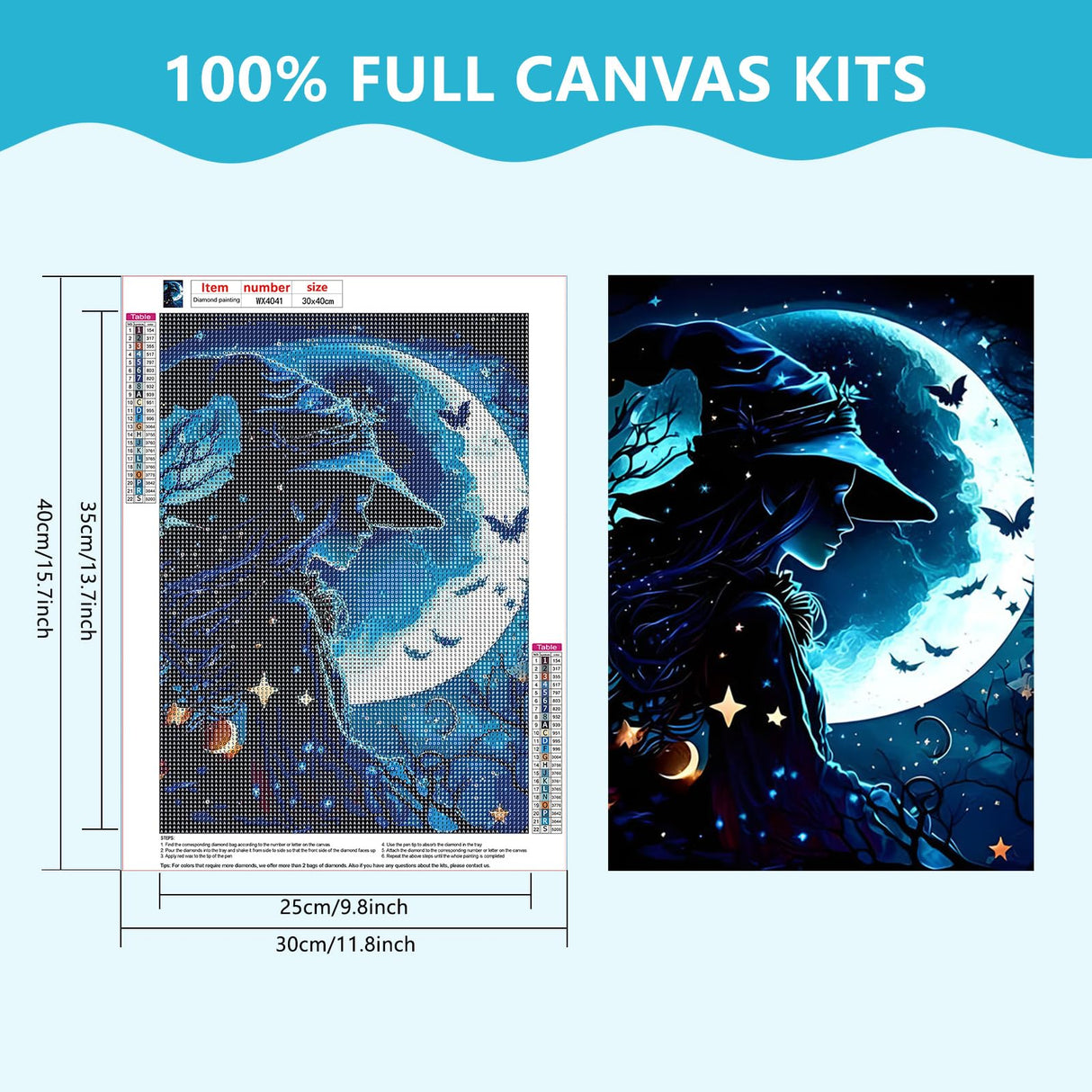 SENQAO Halloween Diamond Painting Kits for Adults, Moon Witch Pumpkin Diamond Art Kits Full Drill Bats Star Diamond Dots Paint with Diamonds Gem Arts and Crafts Home Wall Decor 12x16inch SENQAO