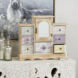 Deco 79 Wooden Decorative Jewelry Box 7 Drawers Jewelry Organizer with Patchwork Patterns, Jewelry Holder 18" x 6" x 16", Light Brown Deco 79