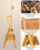 DJAR Large Art H-Frame Easel with Storage Drawer and Shelf, Middle Mast Adjustable to 75", Solid Beech Wood Painting Wooden Easel for Adults, Students, Hold Canvas up to 36", Natural DJAR
