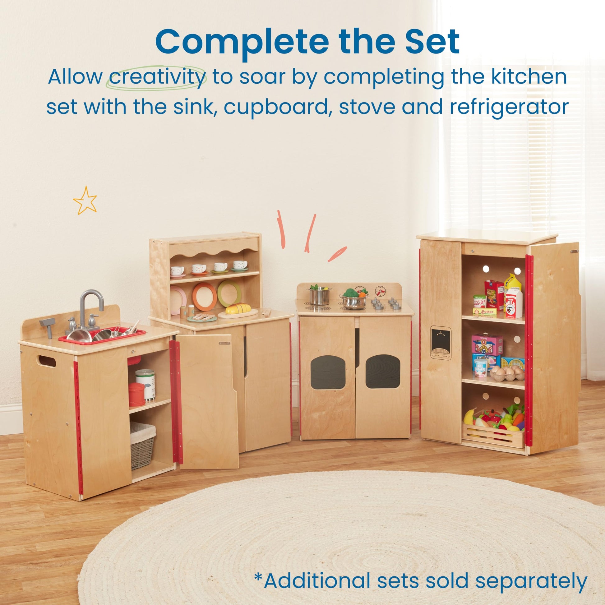 ECR4Kids Play Kitchen Storage Cupboard, Wooden Playset, Natural - WoodArtSupply