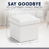 Ornavo Home Small Storage Ottoman Foldable Collapsible Cube Square Linen Ottoman Foot Rest Stool Seat, for Living Room, Bedroom, Home Office, Dorm - 12 x 12 x 12, White Ornavo Home