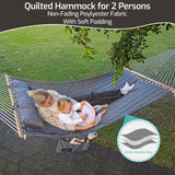 CHULIM Double Quilted Fabric Hammock with Hardwood Spreader Bars and Pillow 450 LBS Capacity 2 Person Hammock Large Hammock for Outdoor Patio Backyard Poolside - Green CHULIM