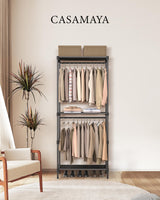 CASAMAYA Clothes Rack, Portable Closet, 27.6 Inch Wardrobe Closet, Clothes Storage Organizer with Shelves and 2 Hanging Rods, Easy to Assembly, Black PCT001B01 CASAMAYA