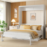 PVWIIK Queen Size Murphy Bed with Storage Shelf & Support Plate for Adult,Girls,Boys,Wood Hidden Wall Bed Cabinet,Space-Saving,No Box Spring Needed, White PVWIIK