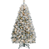 Yaheetech 4.5ft Pre-lit Artificial Christmas Tree with Incandescent Warm White Lights, Snow Flocked Full Prelighted Xmas Tree W/340 Branch Tips, 150 Incandescent Lights & Foldable Stand, Green & White Yaheetech