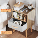 LUCKNOCK Night Stand with Drawer, Modern Nightstand, Bedside Tables, Mid Century Nightstands with Open Storage Shelf, Wood Bedside Table, Small Night Stands for Bedroom, 2-Tier Night Table, Walnut. LUCKNOCK