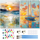 Bowetile 2 Pack Landscape Paint by Numbers for Adults Beginners Framed, Beach Adults' Paint-by-Number Kits, Easy Adult Paint by Number Kits on Canvas, Acrylic Number Painting for Home Decor, 8x12in Bowetile