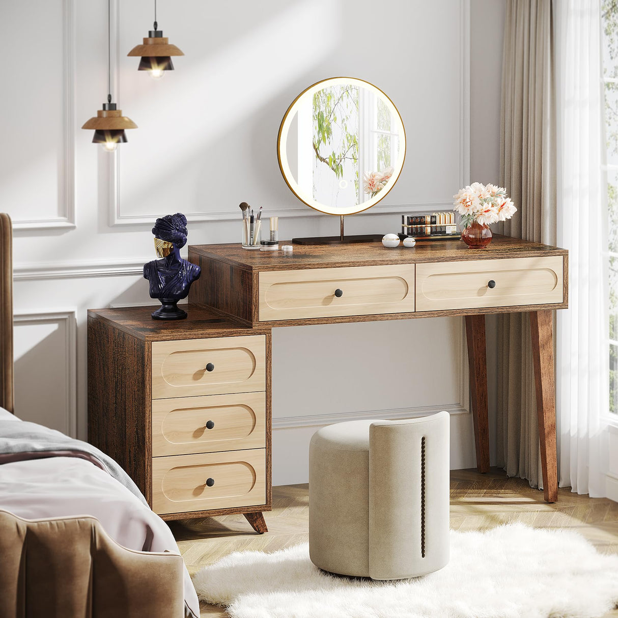 Tribesigns Vanity Desk with 5 Drawers, 51-Inch Makeup Vanity Table for Women Girls, Wooden Dressing Table Set for Makeup Room, Bedroom (Without Mirror & Stool) Tribesigns