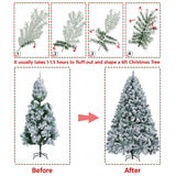 Yaheetech 6ft Pre-lit Artificial Christmas Tree with Incandescent Warm White Lights, Snow Flocked Full Prelighted Xmas Tree W/820 Branch Tips, 250 Incandescent Lights & Foldable Stand, Green & White Yaheetech
