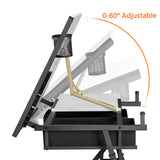 Yaheetech Height Adjustable White Art Desk for Adults, Tilting Tabletop Drafting Drawing Table with Extra Large Desktop and Drawers, Foldable Stand up Craft Painting Table and Chair Set with Stools Yaheetech