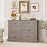 finetones Wood Dresser 6 Drawer, 47.2'' Grey Dresser Farmhouse Dresser Chest of Drawers with Designed Drawer Surfaces, Grey Dresser with Deeper Drawer, Ash Grey finetones