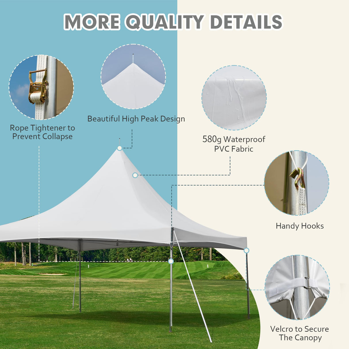 EROMMY 20x20ft Party Tent, Outdoor Wedding Tent, Heavy Duty Peaked Frame Canopy with Fire Retardant PVC Top, 80 Person Capacity Large Canopy Carport, Gazebo Shelter Tent for Event Commercials, White EROMMY