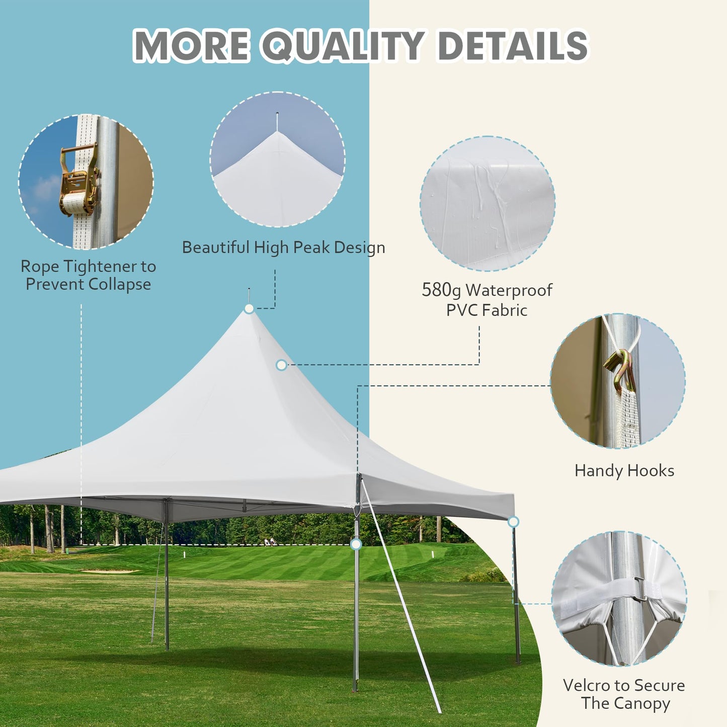 EROMMY 20x20ft Party Tent, Outdoor Wedding Tent, Heavy Duty Peaked Frame Canopy with Fire Retardant PVC Top, 80 Person Capacity Large Canopy Carport, Gazebo Shelter Tent for Event Commercials - WoodArtSupply