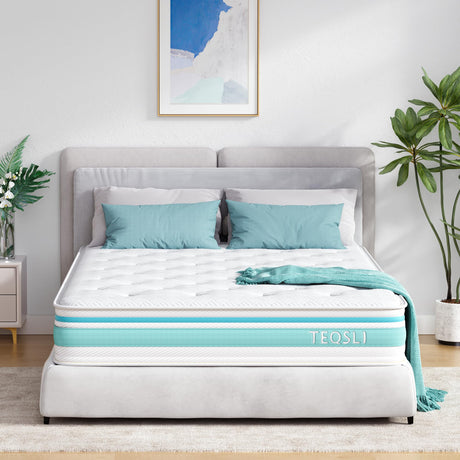 TeQsli King Size Mattress, 10 Inch Hybrid Mattress in a Box, Individual Pocket Spring Hybrid Mattresses for Cool Night & Pressure Relief, Medium Firm with Motion Isolating, 100 Nights Trial TeQsli
