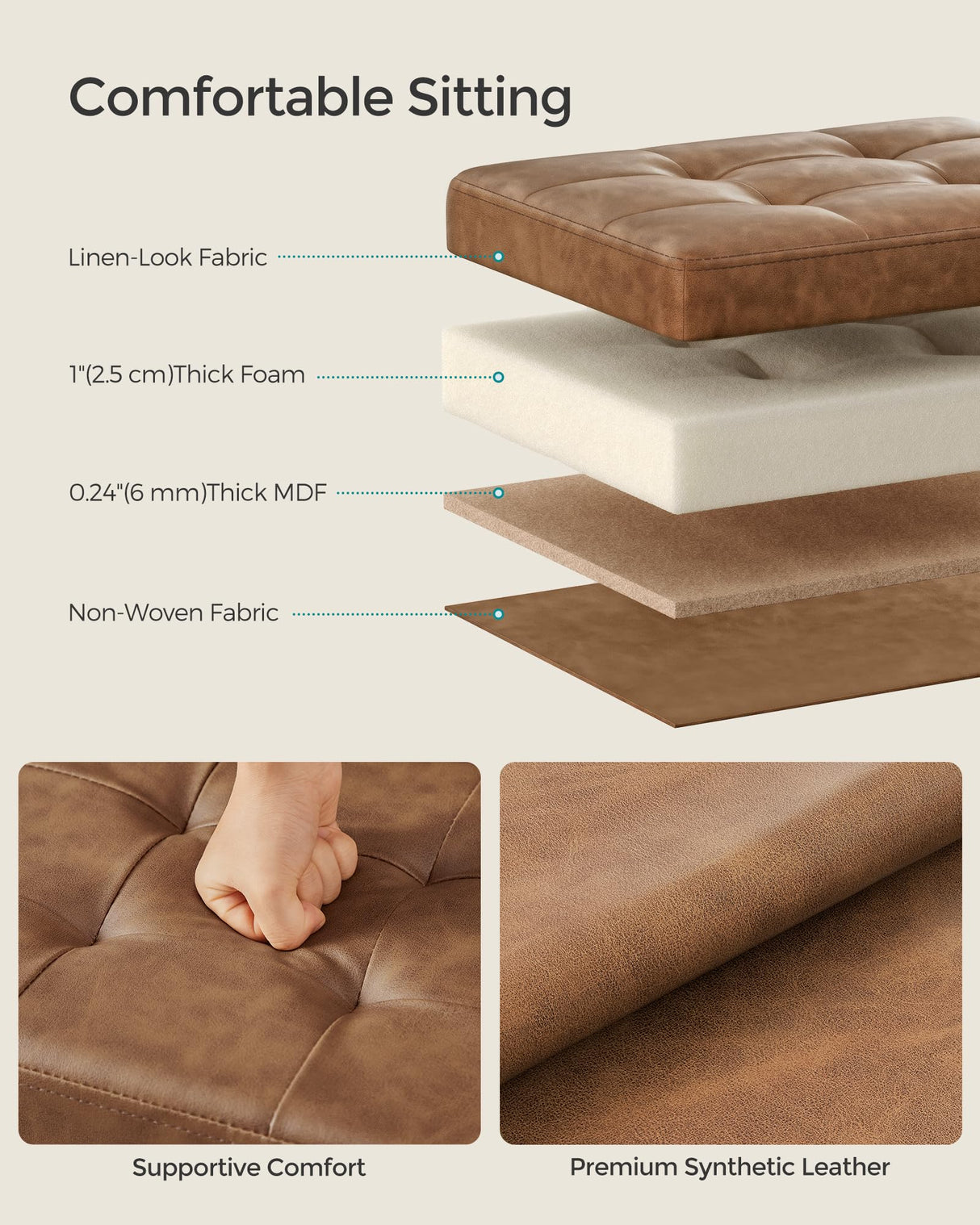 SONGMICS Small Folding Storage Ottoman, Foot Rest Stool, Cube Footrest, Synthetic Leather, 12.2 x 16.1 x 12.2 Inches, 286 lb Capacity, for Living Room, Bedroom, Dorm, Coffee Brown ULSF100K01 SONGMICS