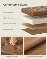 SONGMICS Small Folding Storage Ottoman, Foot Rest Stool, Cube Footrest, Synthetic Leather, 12.2 x 16.1 x 12.2 Inches, 286 lb Capacity, for Living Room, Bedroom, Dorm, Coffee Brown ULSF100K01 SONGMICS