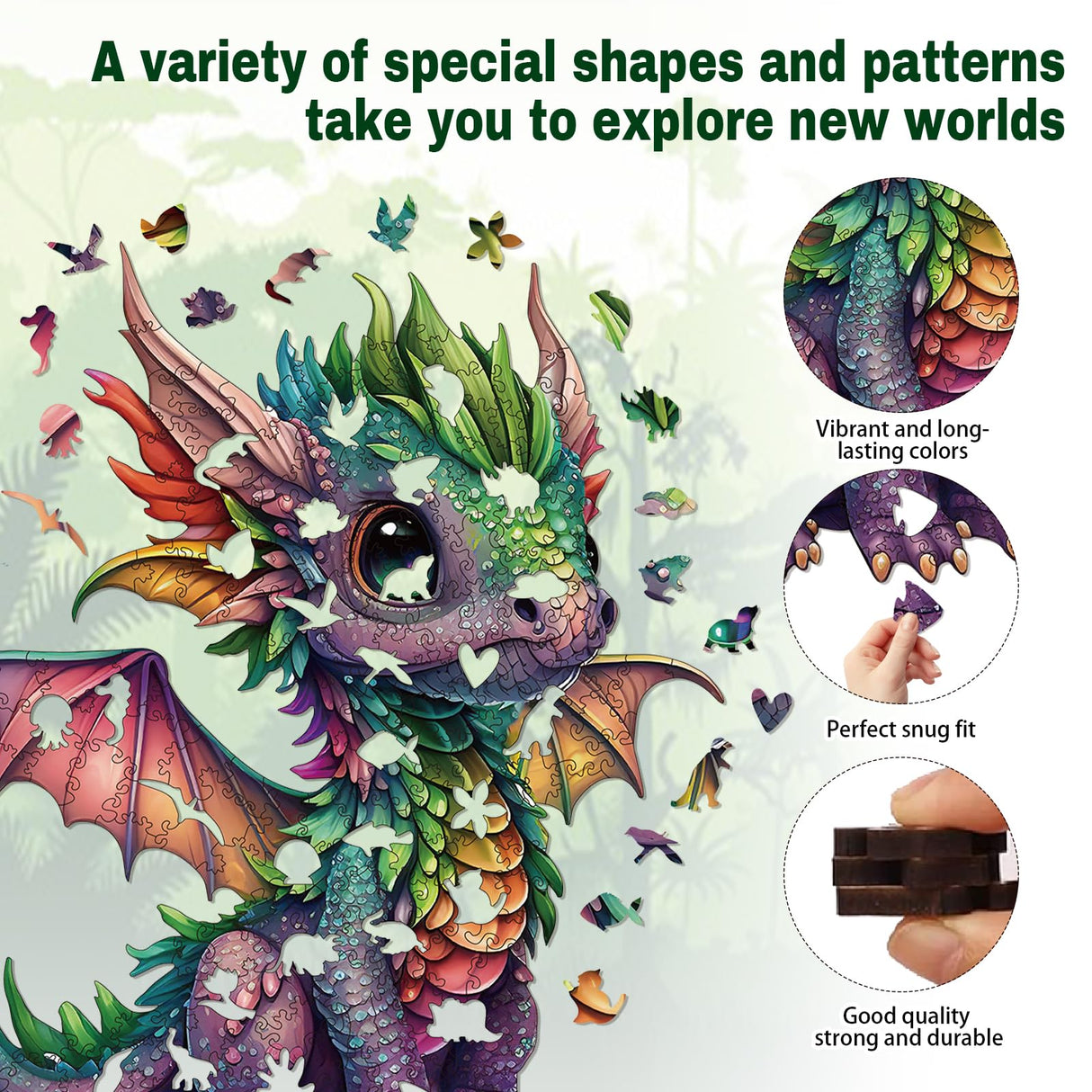 Wooden Puzzles for Adults, Dragon Wood Puzzles 200 Pieces, Irregular Animal Shaped Unique Wooden Jigsaw Puzzles, Creative Ghristmas Gift for Teenagers and Adults WHJSG