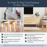 Ash Wood Furniture Legs With Gold Caps - Mid Century Feet For Sofa, Chair, Table, Dresser, Bed, Cabinet, Ottoman - Wood Leg Risers, Easy Install & Includes Installation Hardware - Set of 4, 4 Inches Airy Abode