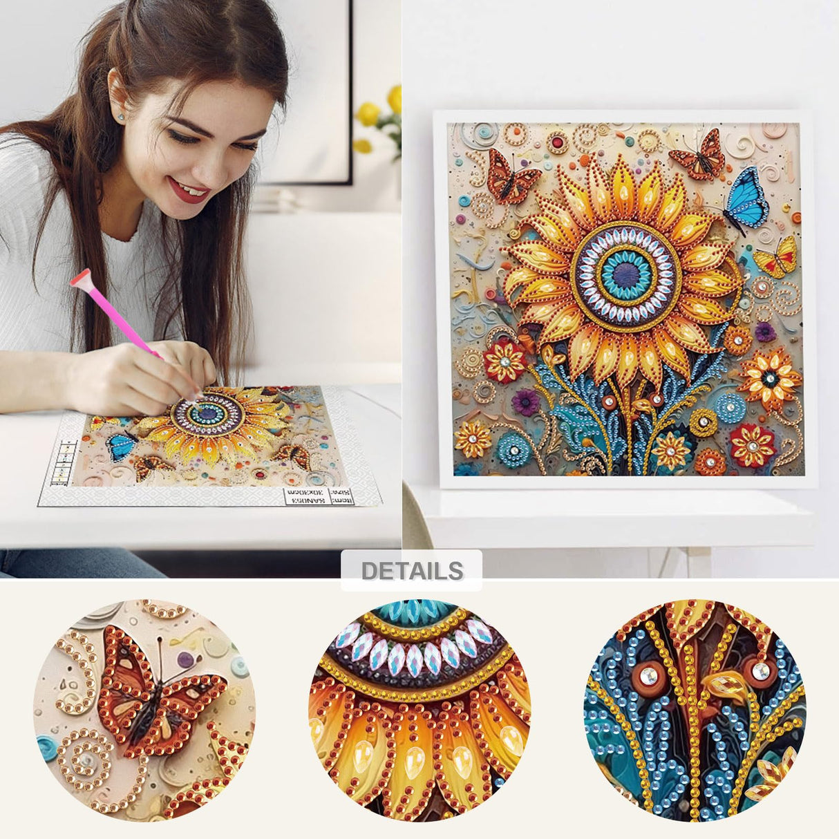Sanjee 5D Special Shape Diamond Art Kits for Beginners, Sunflower Diamond Painting Kits for Adults, Crystal Rhinestones Diamond Painting for Home Wall Decoration Gift, 12×12inch Sanjee