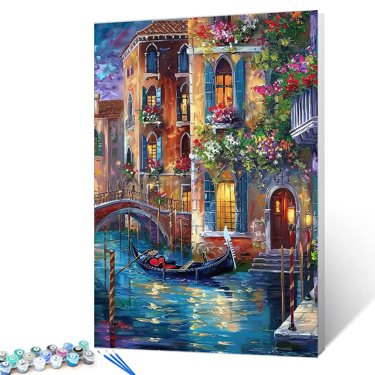 Venice Gondola Landscape Paint by Numbers Kits 16x20 inch Canvas Graffitic Building with Flowers DIY Oil Painting for Adults Beginner, 16''x20' inch Boat Paintwork with Brushes Office Decor(DIY Frame) Tucocoo