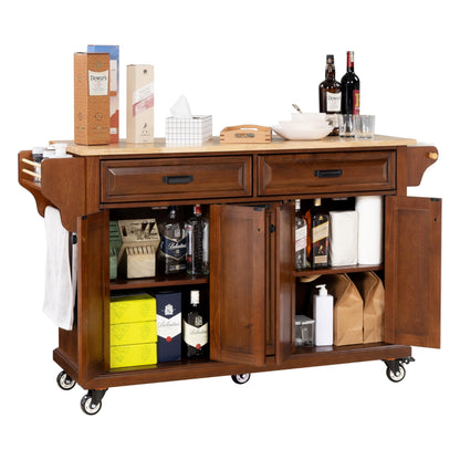 Cambridge Mobile Kitchen Island on Wheels with Storage and Wood top, Rolling Island with Spice Rack and Towel Holder, L60.5 x W18.13 x H36.75IN Island Table for Kitchen, (Mahogany)