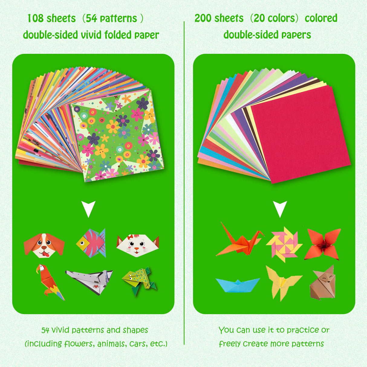 308 Sheets Origami Paper Kit, 5.5inch Craft Origami Set for Kids Ages 5-12, with 54 Patterns & Guiding Book for Beginners, Art Projects for Children Adult, Birthday Christmas Gifts for Boys&Girls Firstop