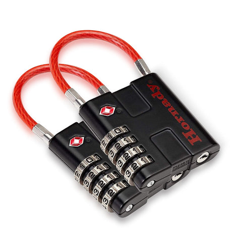 Hornady TSA Approved Cable PadLocks 2pk, 96022 - All Metal 4 Digit Combination Locks with a Flexible Wire Shackle, Inspection Indicator, & Easy to Read Dials -TSA Locks for Luggage, Backpack, Gun Case Hornady