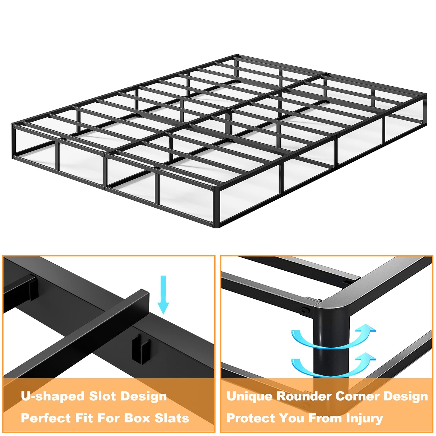 THEOCORATE King Box Spring and Cover Set, 7 Inch High High Profile Metal BoxSpring, Heavy Duty Mattress Foundation, Easy Clean Cover, Quiet, Non-Slip, Simple Assembly