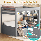 Full Over Full/Futon Bunk Bed with Storage Movable Stairs, Wood Bunkbed Full Size with 3 Drawers Convertible Couch Bed, Multi-functional Full Bed Frame for Kids Teens, No Box Spring Needed (Gray) CAPCAEK