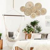 Xuhal Set of 8 Hanging Woven Wall Basket Handmade Decorative Rustic Boho Basket Decor Handcrafted Wicker Round Seagrass Wall Art for Home Kitchen Farmhouse Table Living Room Xuhal