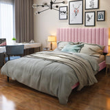 OLALITA Queen Size Bed Frame with Velvet Upholstered Headboard, Sturdy Platform Bed Frame Queen Size, No Box Spring Needed, Easy Assembly (Pink, Queen) OLALITA