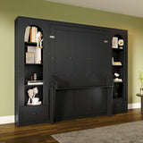 Queen Size Murphy Platform Bed with Shelf, Side Cabinets, Drawers and LED,for Small Spaces Studio Study Office Guest Room Use (Black/LED, Queen) Brabrety