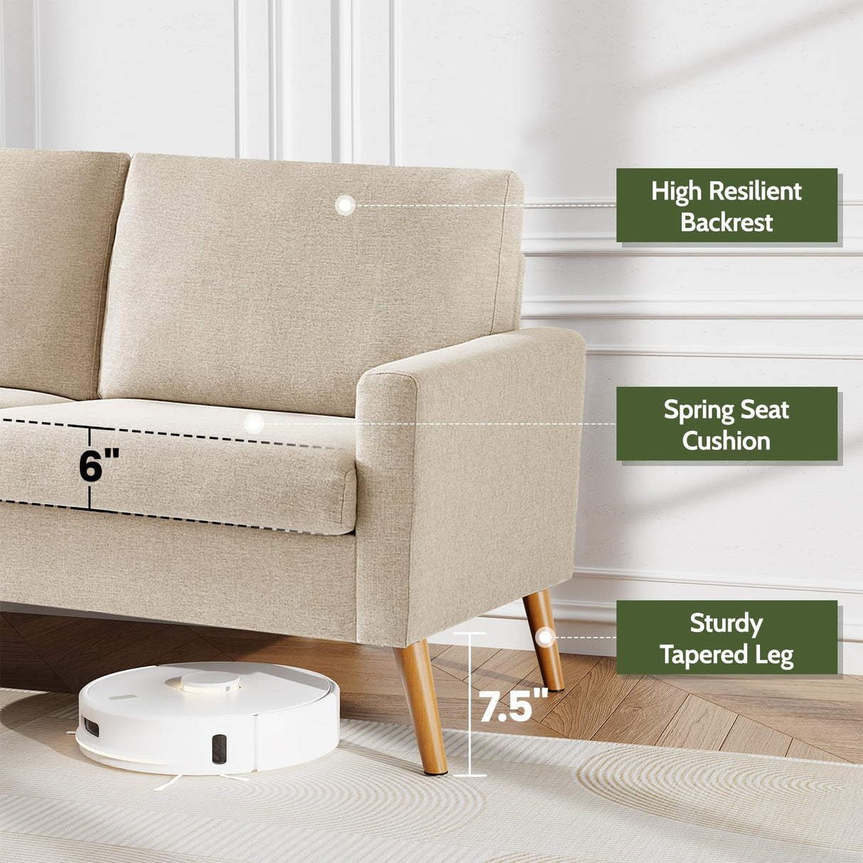 WEUP 68" Loveseat Sofa Oatmeal Linen Couch, Mid Century Modern Love Seat Couches for Living Room, Small Loveseat for Bedroom Office, Comfy Sofa with Spring Cushion, Solid Wood, Tool-Free Assembly WEUP