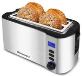 Elite Gourmet ECT4400B# Long Slot 4 Slice Toaster, Countdown Timer, 6 Toast Setting, Defrost, Cancel Function, Built-in Warming Rack, Extra Wide Slots for Bagel Waffle, Stainless Steel Elite Gourmet