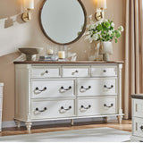 T4TREAM Farmhouse 7 Drawers Dresser Chests for Bedroom with 4 Solid Wood Feet, Tall Wide Wood Country Rustic Chest of Drawers, Storage Dressers for Bedroom, Living Room, Antique White T4TREAM