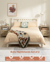 SHEEPPING Rattan Nightstands Set of 2 - Bedside Tables with 2 PE Rattan Drawers, Boho Night Stand with Open Wood Shelf, Farmhouse Bed Side Table/End Table for Bedroom Living Room, Natural, 25.5" H SHEEPPING