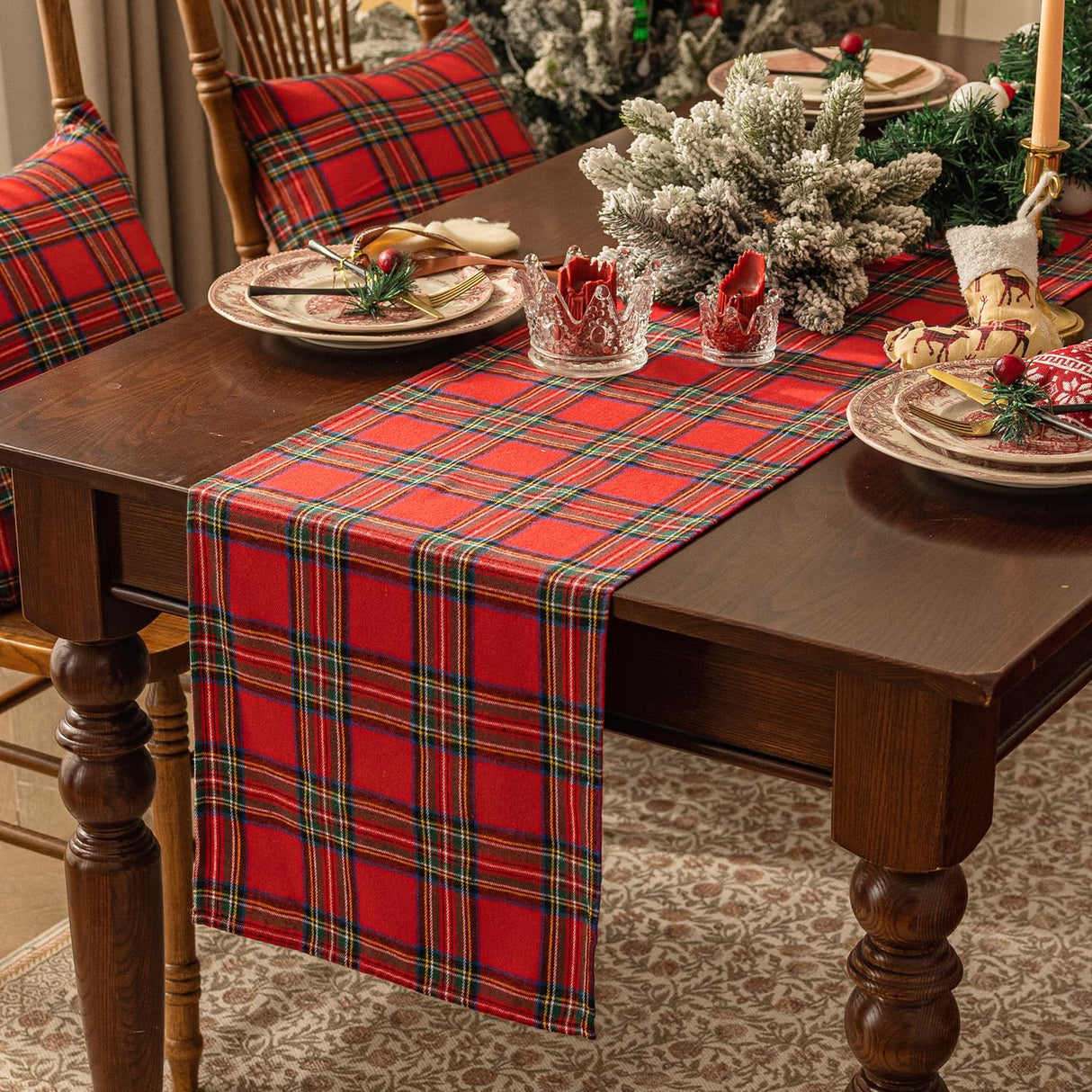 Softalker Christmas Checkered Tartan Table Runner - Red Buffalo Plaid Xmas Stain Resistant Washable Table Decoration for Dining/Parties/Holiday Decor, 13 x 70 Inch Softalker