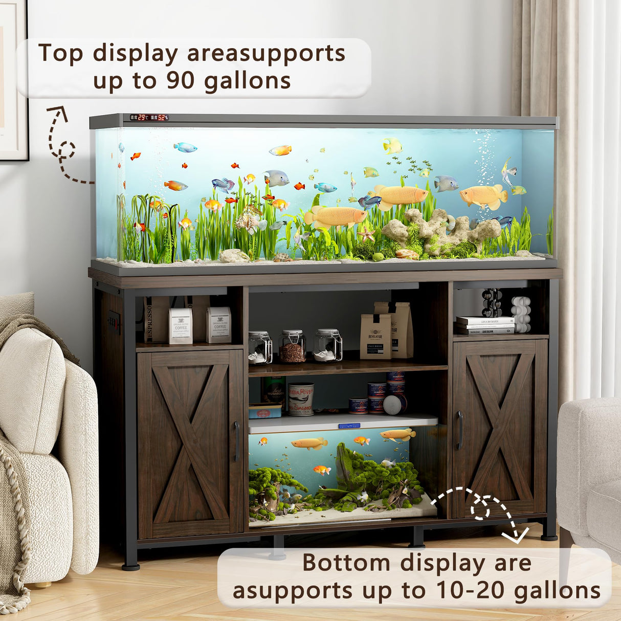 55-90 Gallon Fish Tank Stand with Power Outlets, Aquarium Stand with Cabinet, Heavy Duty Reptile Tank Turtle Terrariums Table for Fish Tank Accessories Storage, 52" L x 19.7" W, 1000LBS Capacity Pipleo