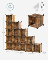 SONGMICS Cube Storage Organizer, Set of 16 Plastic Cubes, Closet Organizers and Storage, Room Organization, Bedroom Living Room, 12.2 x 48.4 x 48.4 Inches, Rustic Brown ULPC442A01 SONGMICS